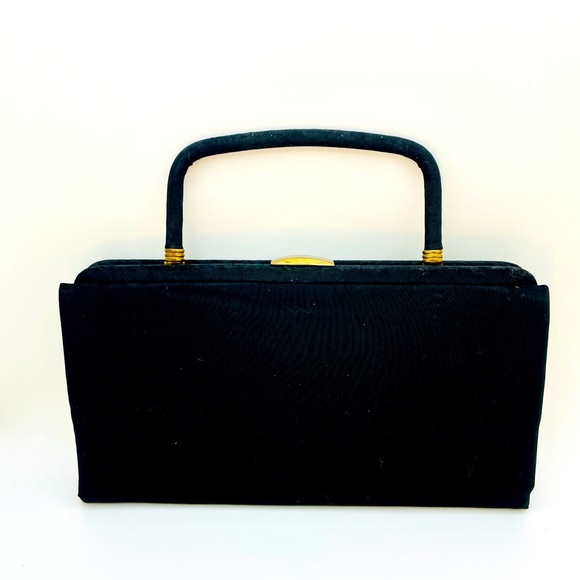 1940s Vintage Clutch Evening Purse, Black - Picture 1 of 10
